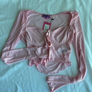 NWT Tie Front Long Sleeve Mesh Top